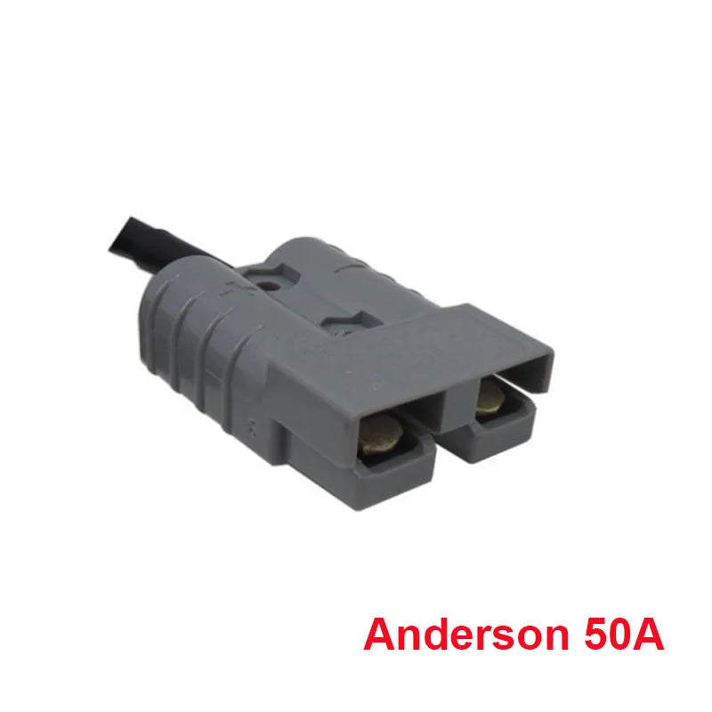 Gray Anderson 50A electrical connector on a white background