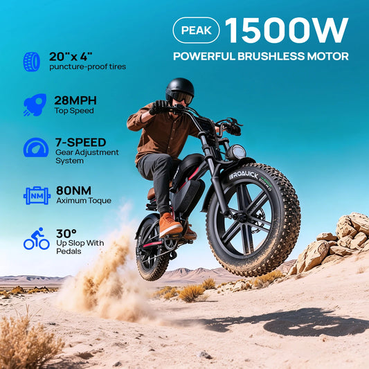 QNUT BK20 retro electric fat tire bike with 48V 18Ah removable battery and 20x4-inch tires