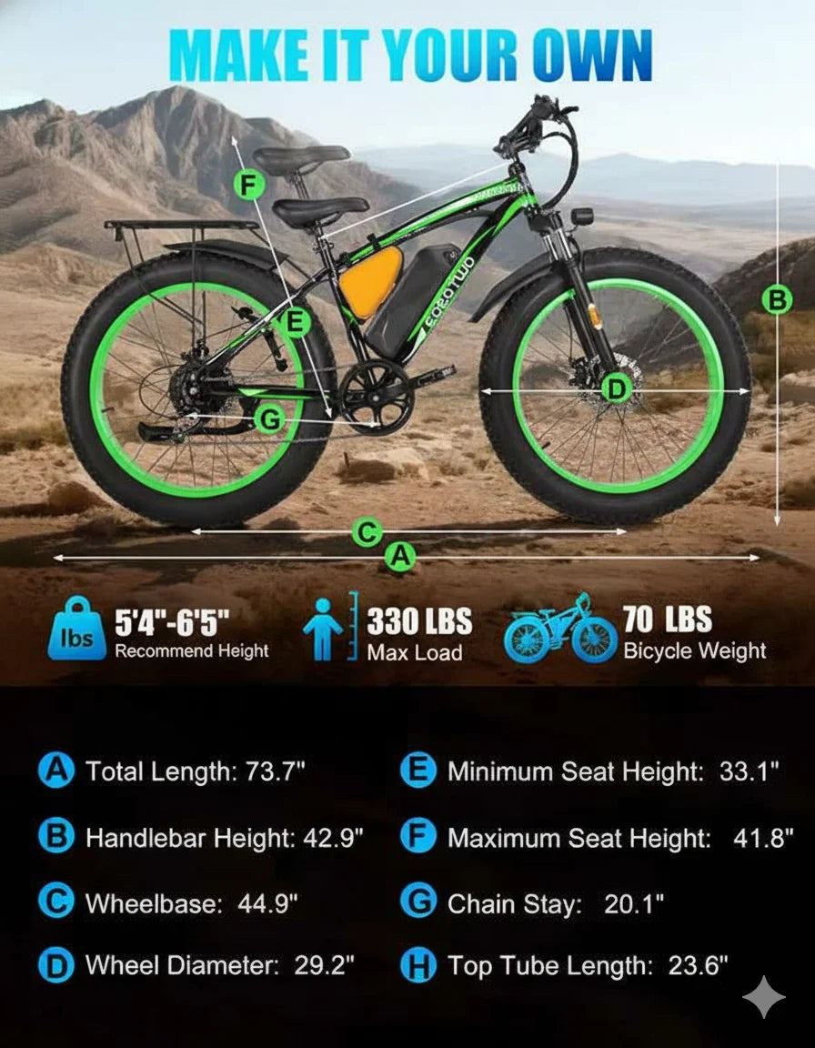 26" Fat Tire Electric Bike for Adults 48V 20Ah 1000W