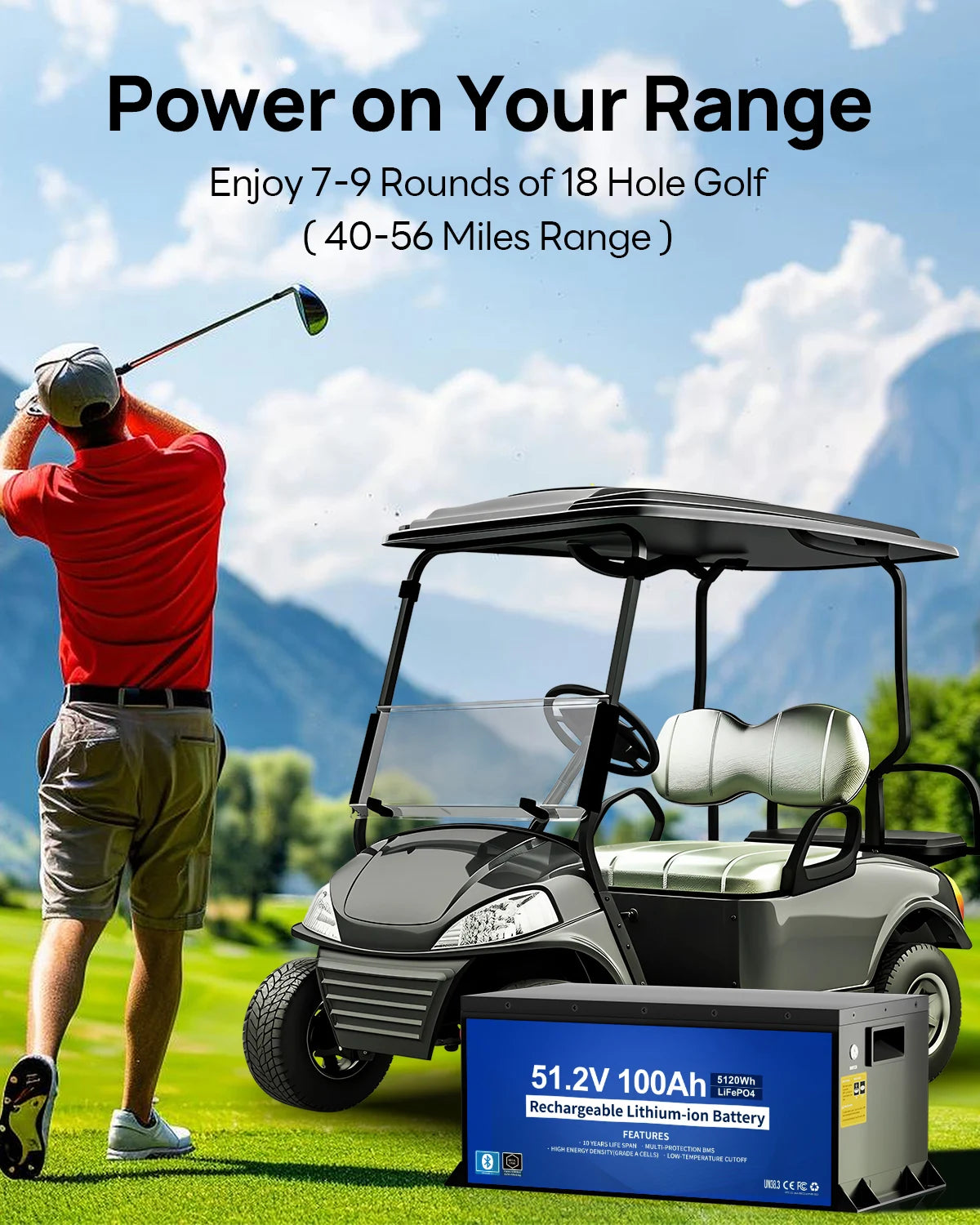 ECO-WORTHY 48V 100Ah Golf Cart Battery | 5120Wh LiFePO4
