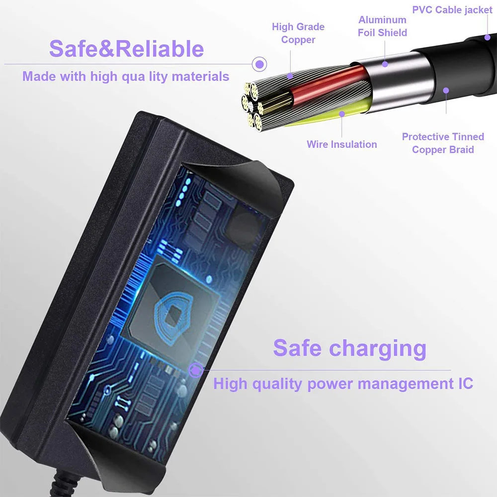 Power adapter with detailed components labeled on a gray background