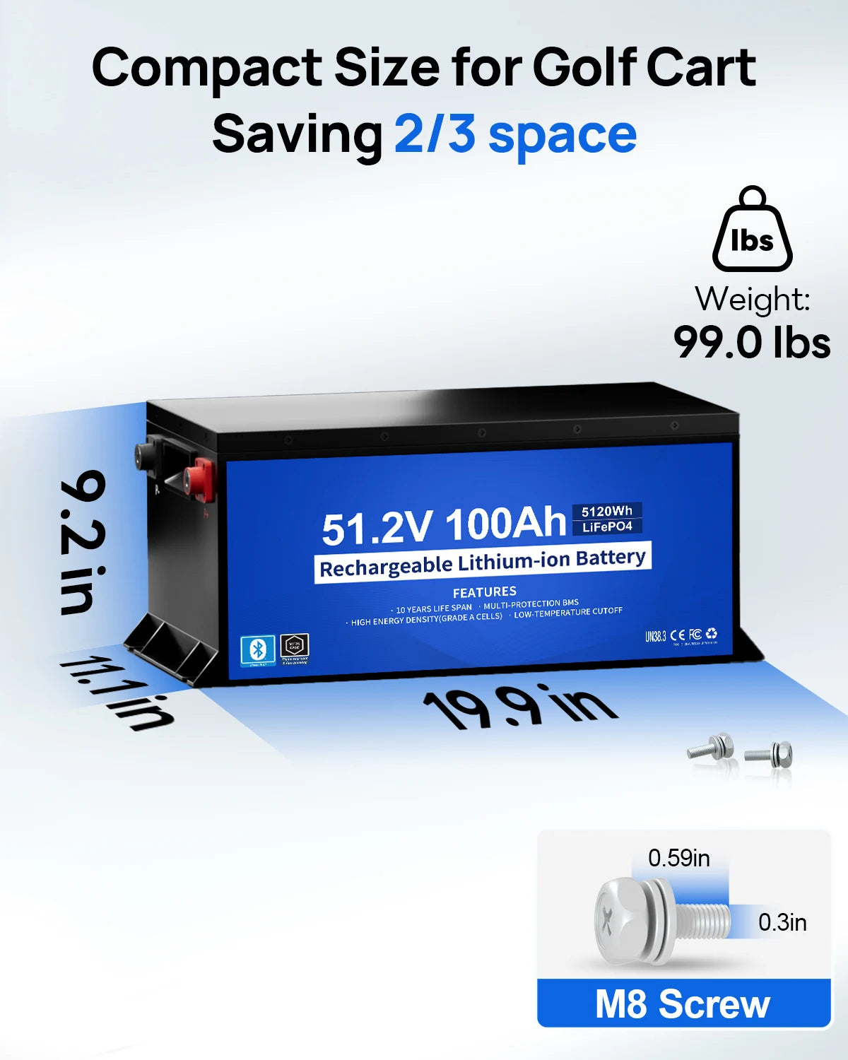 ECO-WORTHY 48V 100Ah Golf Cart Battery | 5120Wh LiFePO4