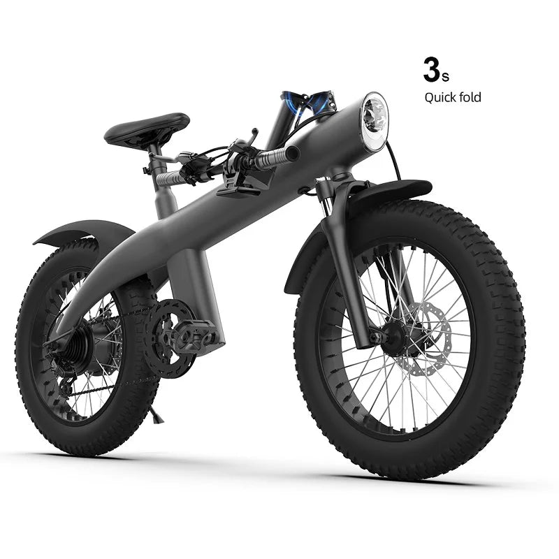Gray electric bike with large wheels on a white background