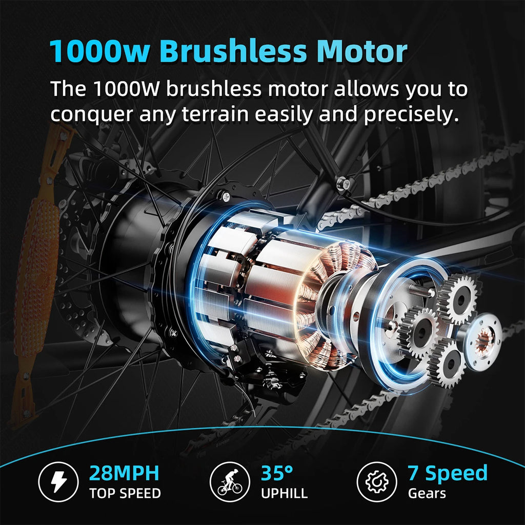 1000W brushless motor with technical specifications on a dark background