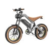 Children's balance bike with metallic frame and brown wheels on a white background
