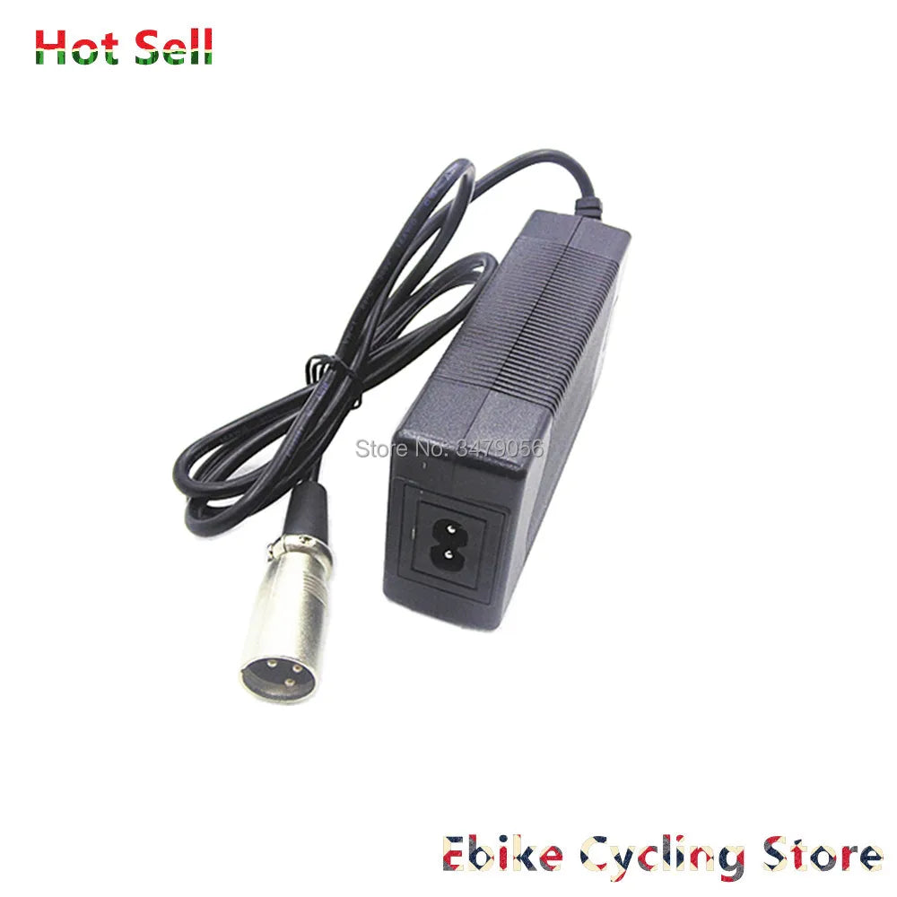 A black DC power adapter with a coiled cable and a silver XLR connector, shown on a white background with 'Hot Sell' and 'Ebike Cycling Store' text overlays.