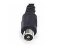 A close-up of a black electrical power adapter plug with a silver metal tip, shown on a plain white background.