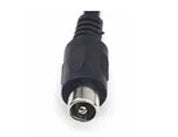 A close-up of a black electrical power adapter plug with a silver metal tip, shown on a plain white background.