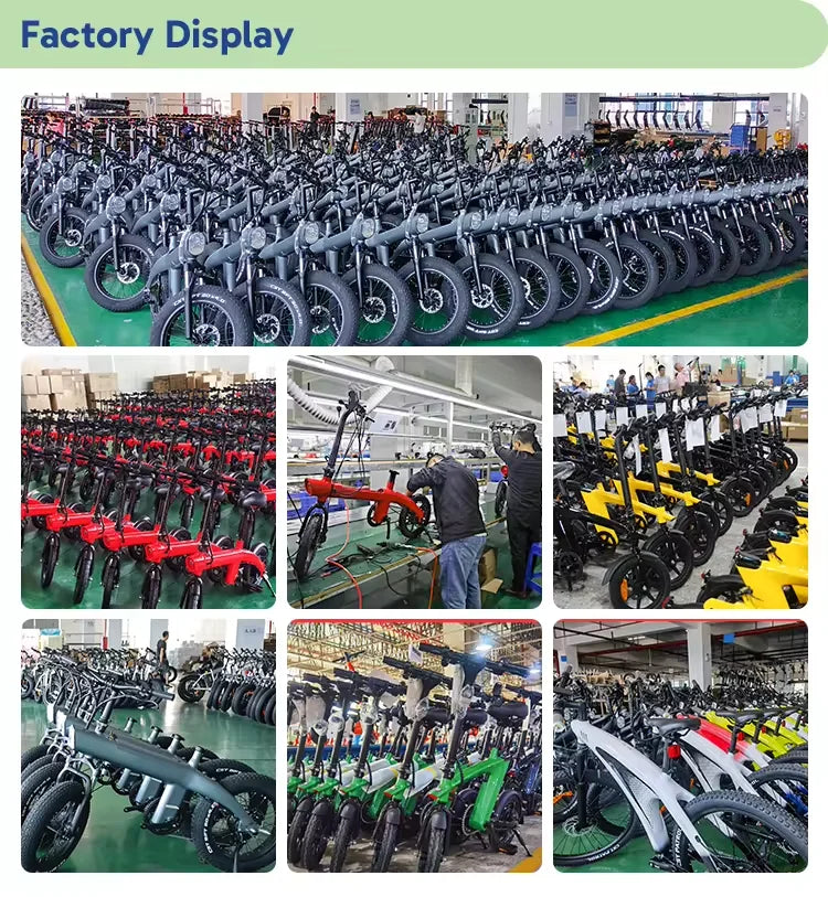 Collage of electric scooters in a factory setting with workers.