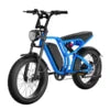 Blue children's electric bike on a white background