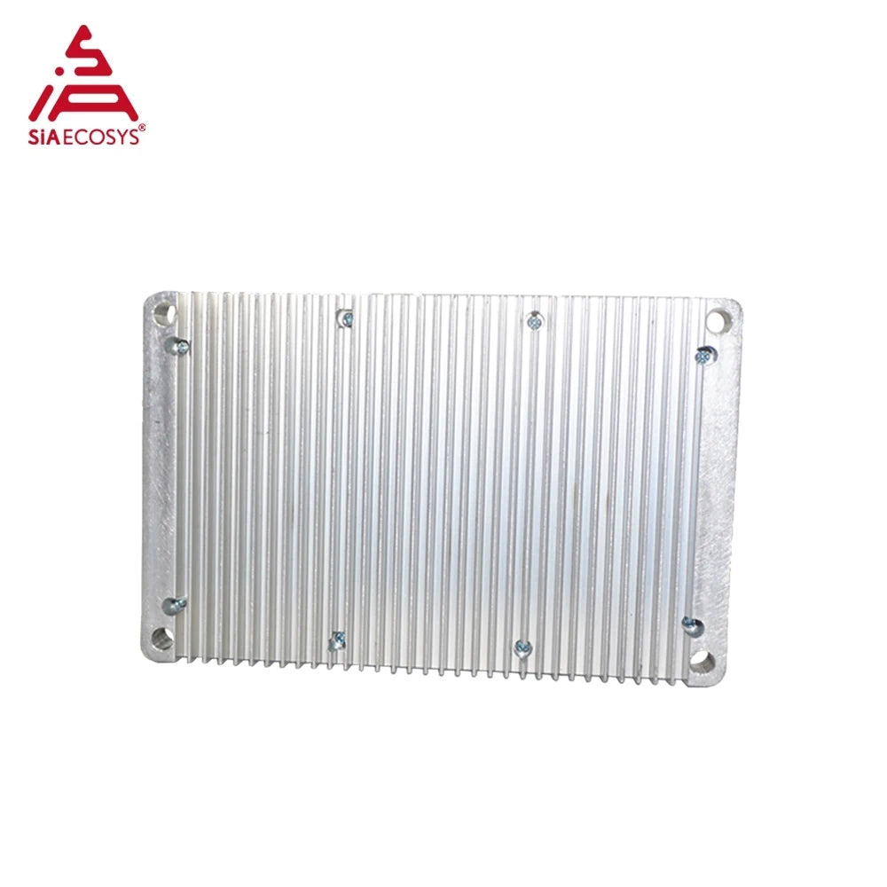 Metallic heat sink with SIAECOSYS logo on a white background