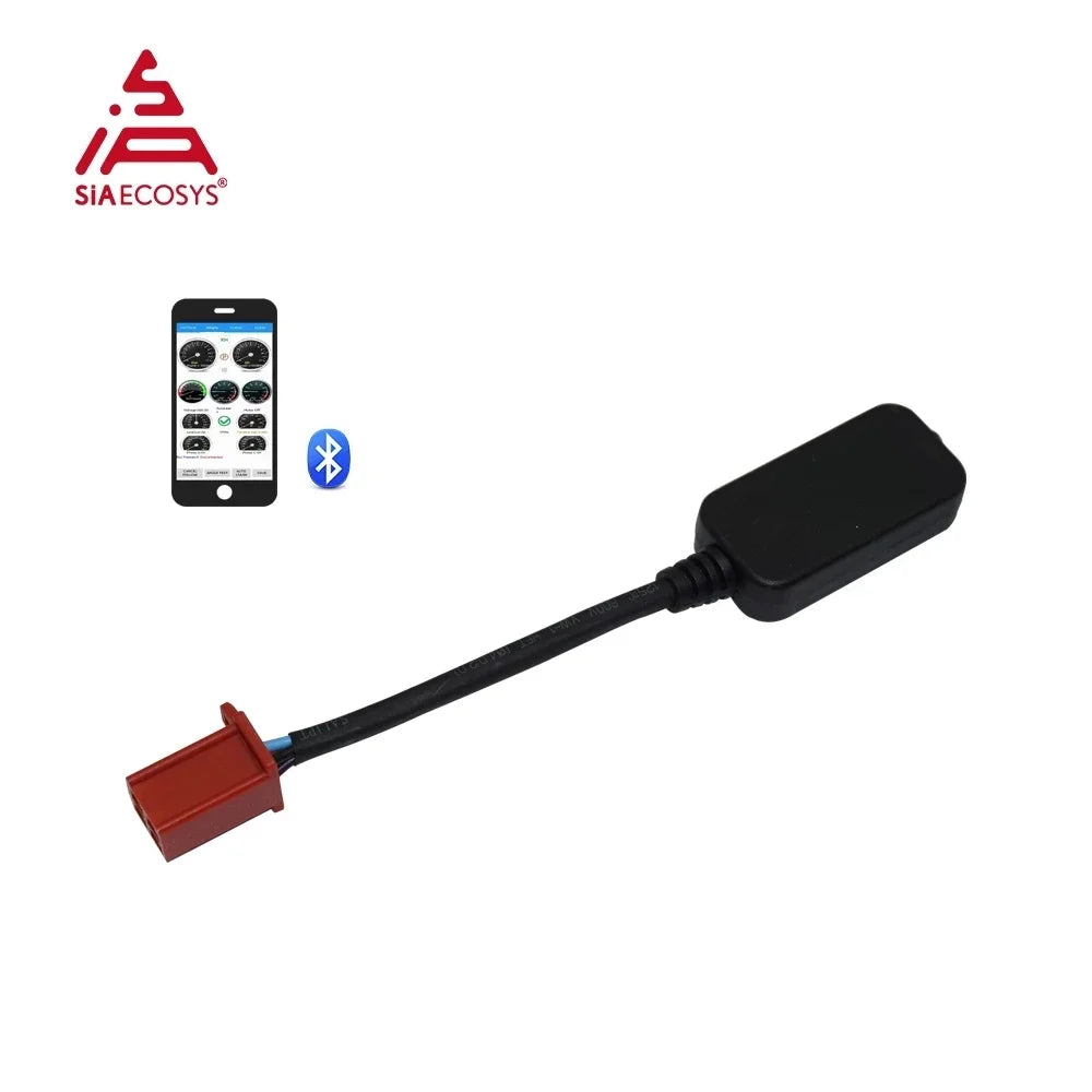 Black electronic device with red connector on a white background, featuring Siaecosys logo.