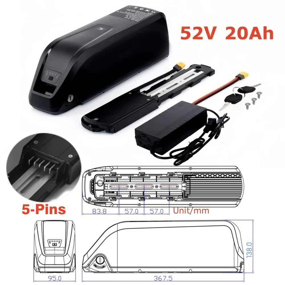 5-Pin Hailong E-Bike Battery | 36V 48V (10Ah, 15Ah, 20Ah) | Bafang 750W-1500W