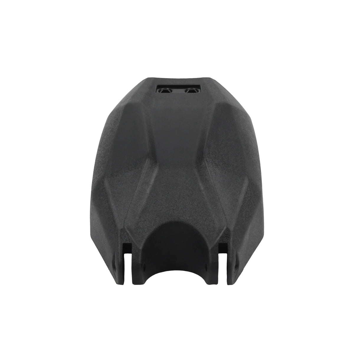 Black plastic component on a white background