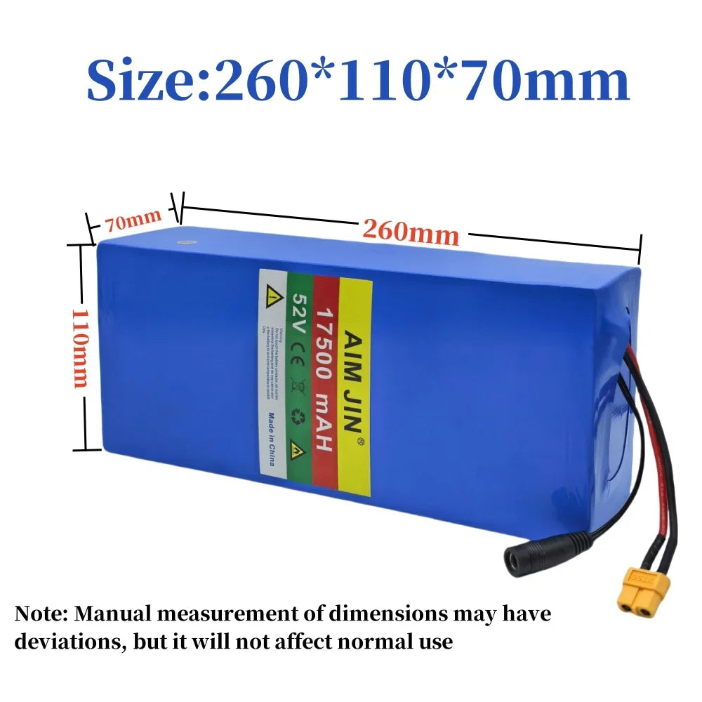 Blue rectangular lithium-ion battery with dimension annotations showing 260mm length, 110mm height, and 70mm width, plus a yellow connector on the cable.