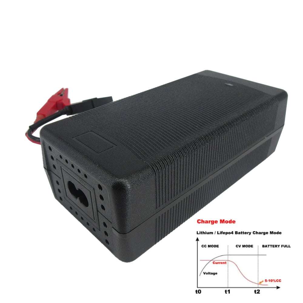 Black battery pack with charging mode diagram on a white background