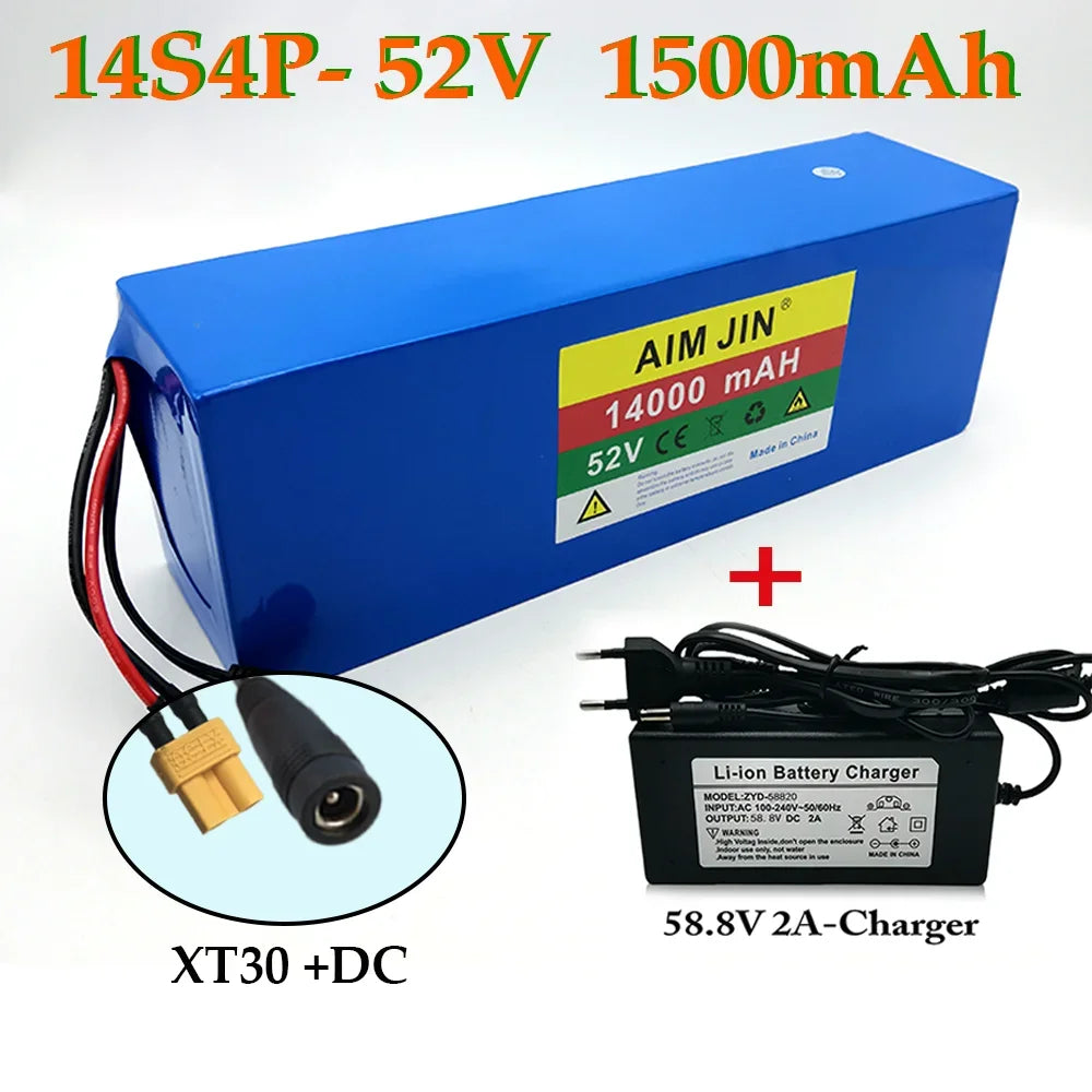52V 18650 Lithium Battery 14S4P 14Ah with BMS