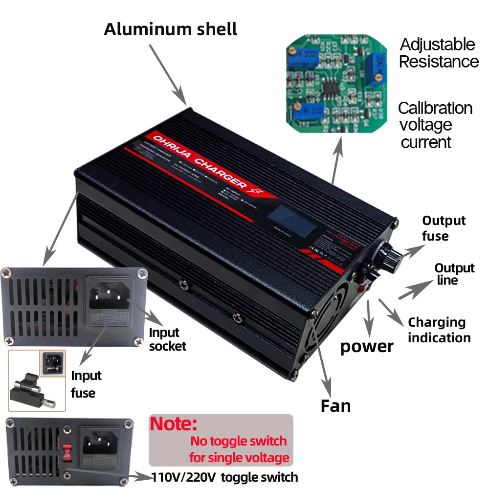 Diagram of a power adapter with labeled parts on a white background