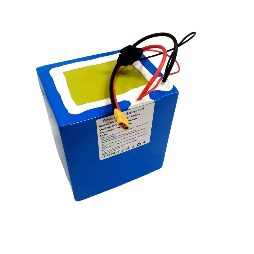Blue battery pack with connectors on a white background