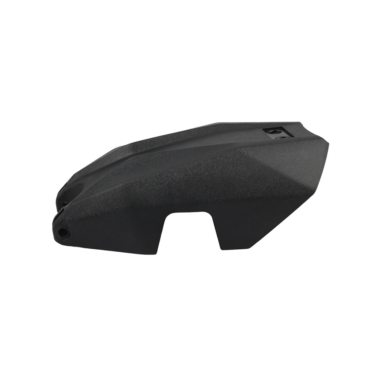 Black plastic component on a white background