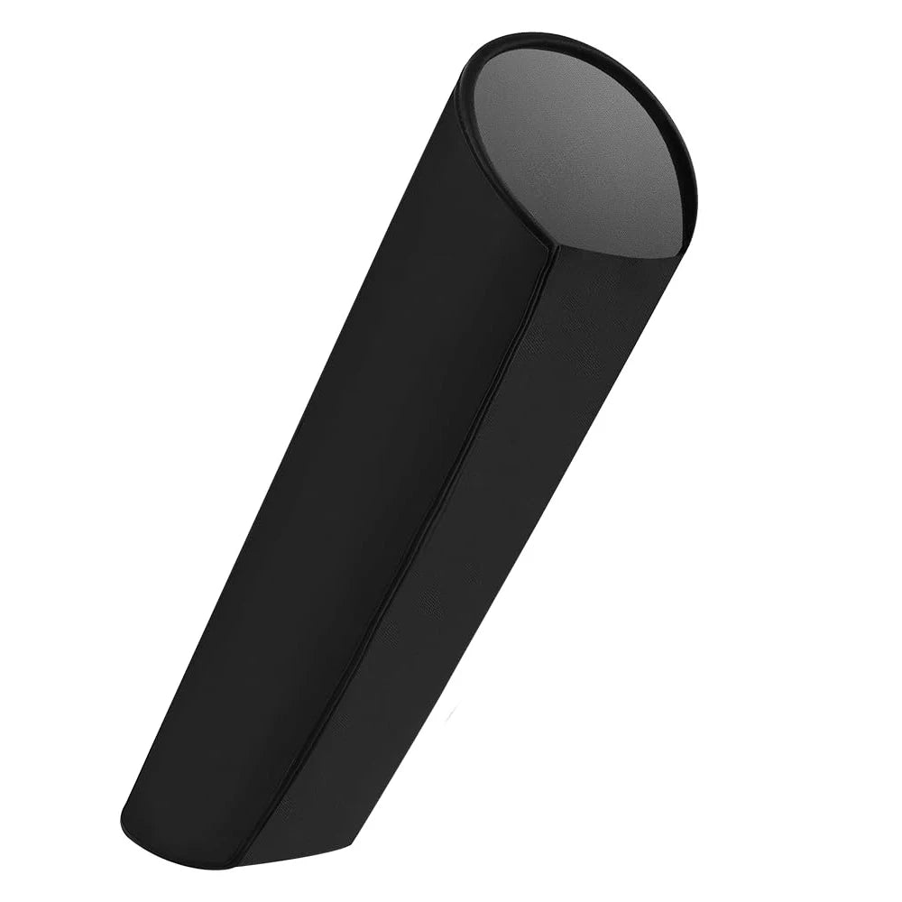 A sleek, matte black cylindrical accessory with a glossy dark gray circular top, shown at an angle on a solid white background.