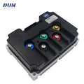 A black DUN electronic control module with colored terminal caps in blue, green, yellow, and red, shown on a white background with a DUN logo in the top-left corner.