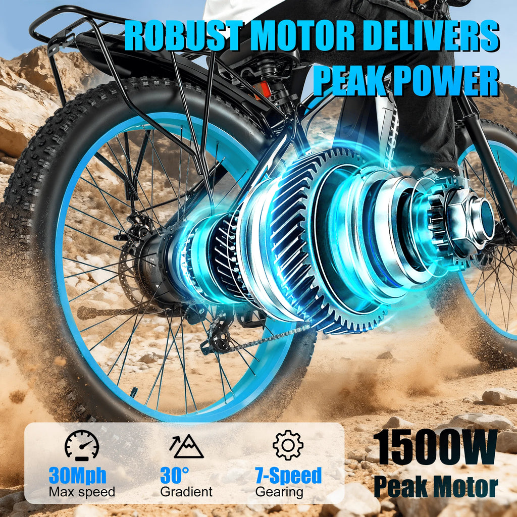 Motorcycle with a highlighted gear system and text about peak power and specifications.