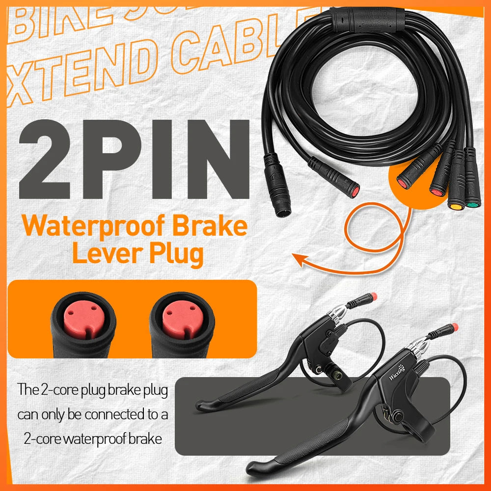 Bike 2-pin waterproof brake lever plug with cable on a textured background