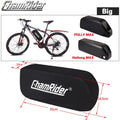 ChamRider electric bike battery packaging with bicycle and battery models on a white background