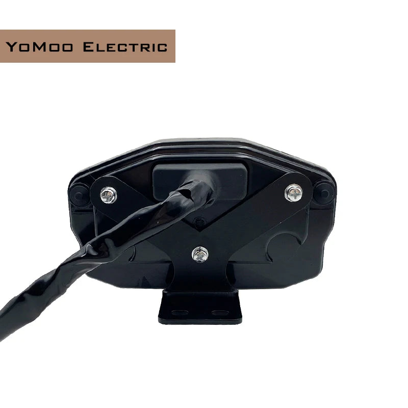 A black plastic mounting bracket with a black cable plugged into the center, shown on a white background with a 'YoMoo Electric' brand label in the top left corner.