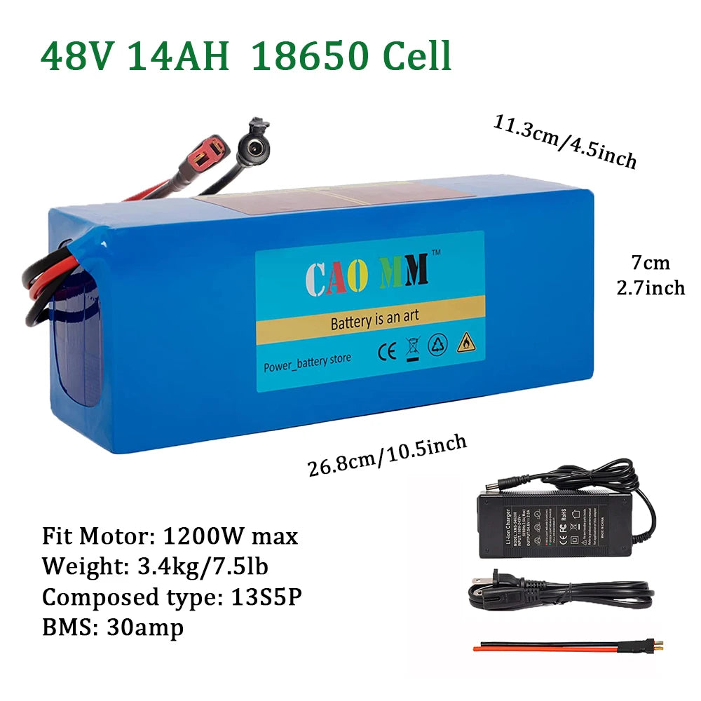 CAO MM 36V 48V 52V Waterproof E-Bike Battery | 200W-2000W Motor
