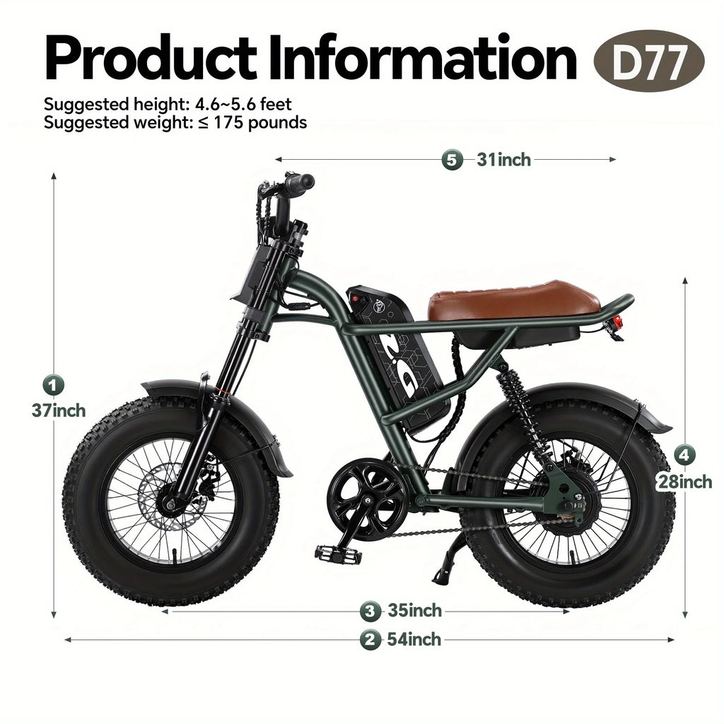 16" Full-Suspension Electric Light Motorcycle | 500W & 48V 15.6Ah