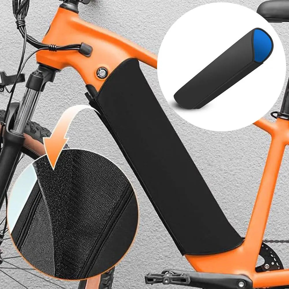 Orange electric scooter with a black seat cover and close-up inset on a gray background