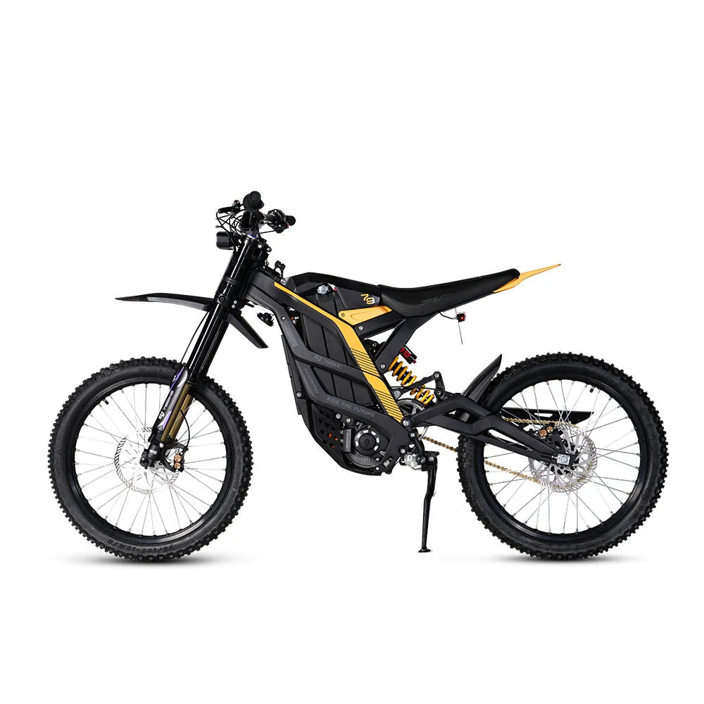 Black and yellow electric bike on a white background