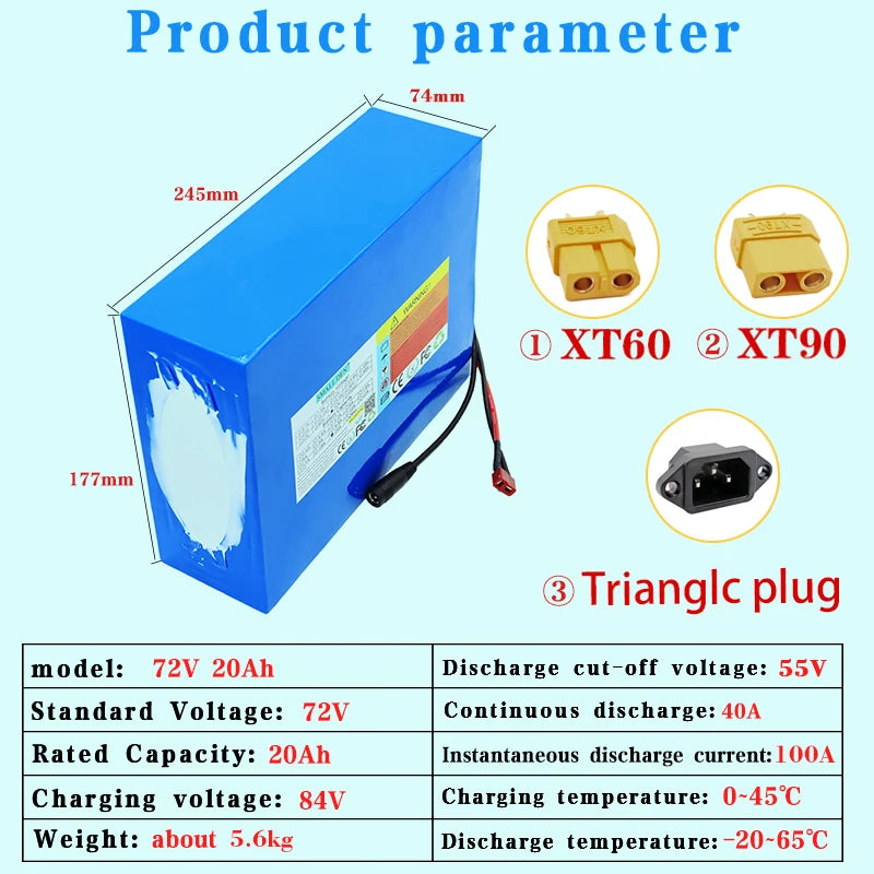 72V 10Ah 15Ah 20Ah 25Ah 30Ah 35Ah 40Ah 45Ah Battery