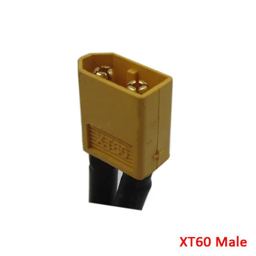 Yellow XT60 male connector on a white background