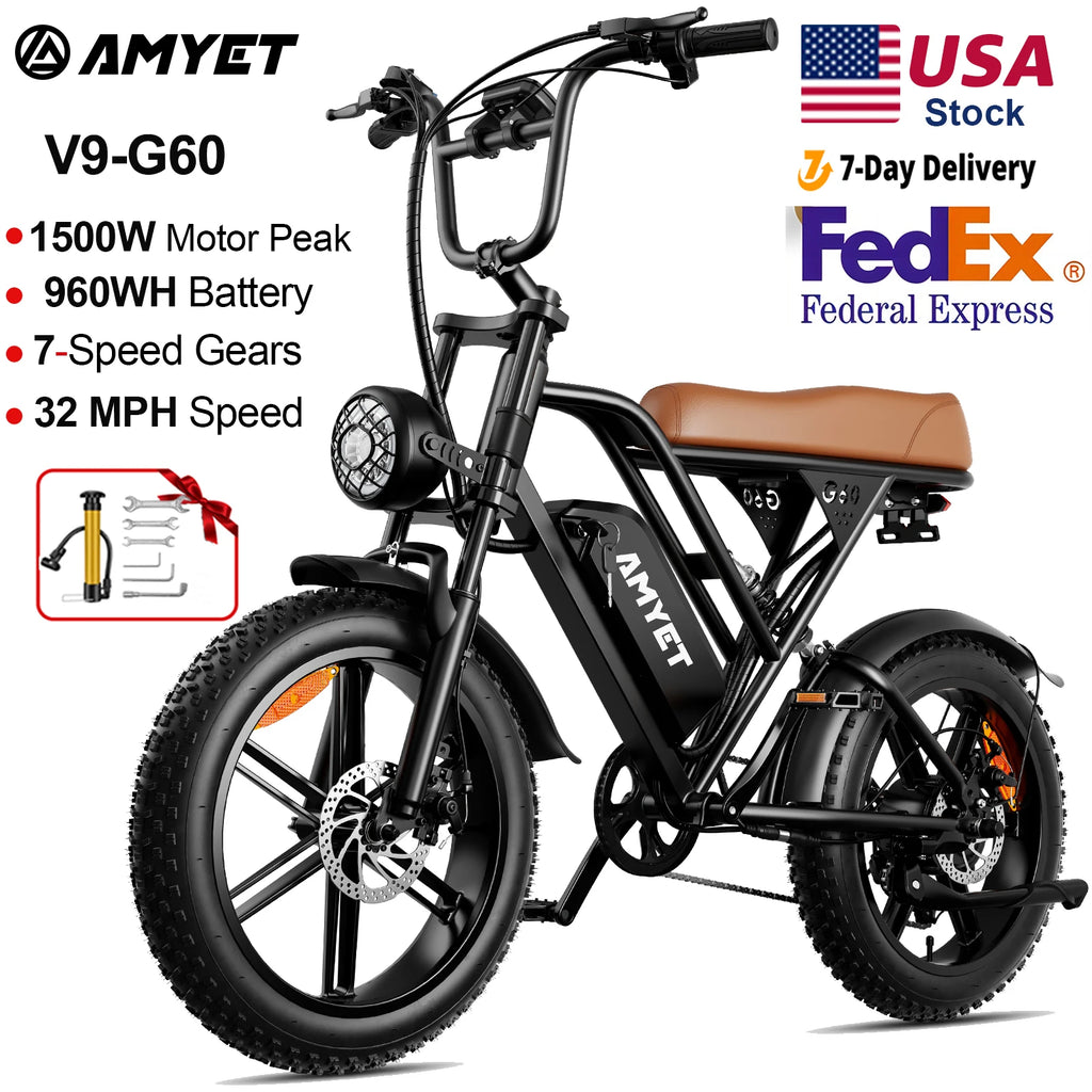AMYET V9-G60 Electric Bike | 1000W 48V 20AH 20" Fat Tire