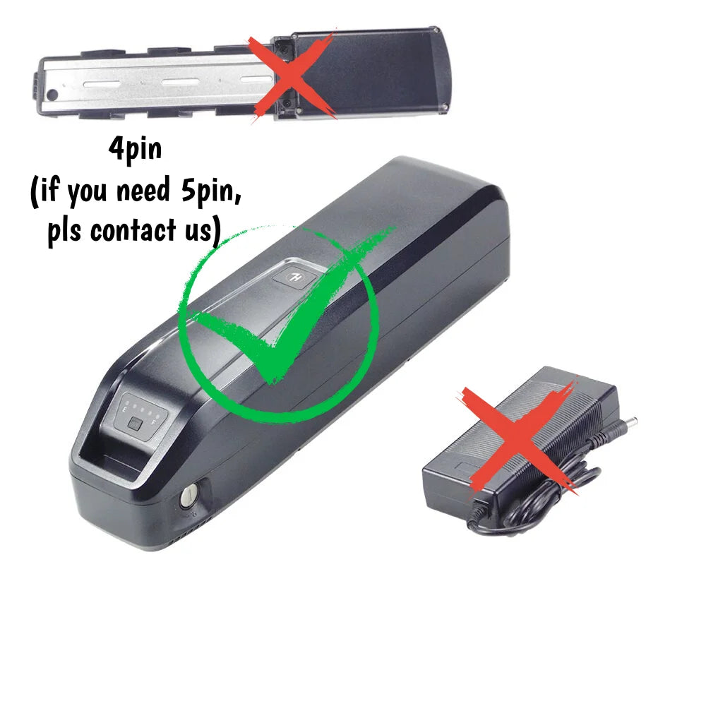 A black 4-pin electric belt sander shown on a white background, with a smaller inset of its power adapter. Text indicates compatibility and notes that 5-pin is optional if contacted.