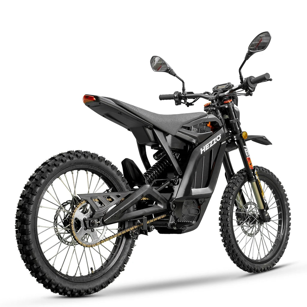 Black electric bike with 'HEZLO' branding on a white background