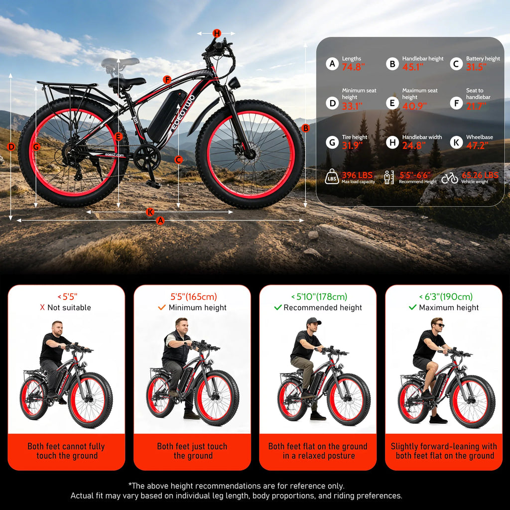 EOEOTWO 26" Fat Tire Electric Bike (Model E01