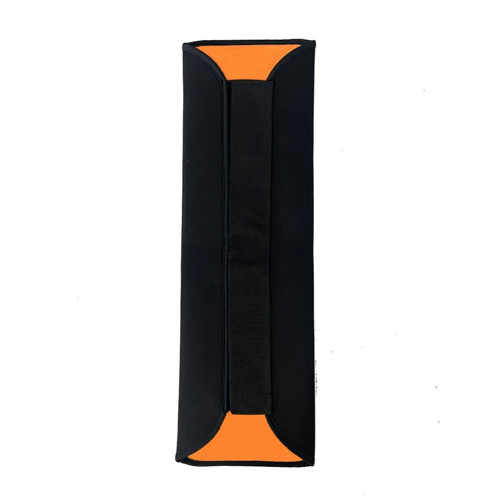 Black and orange knee support brace on a white background