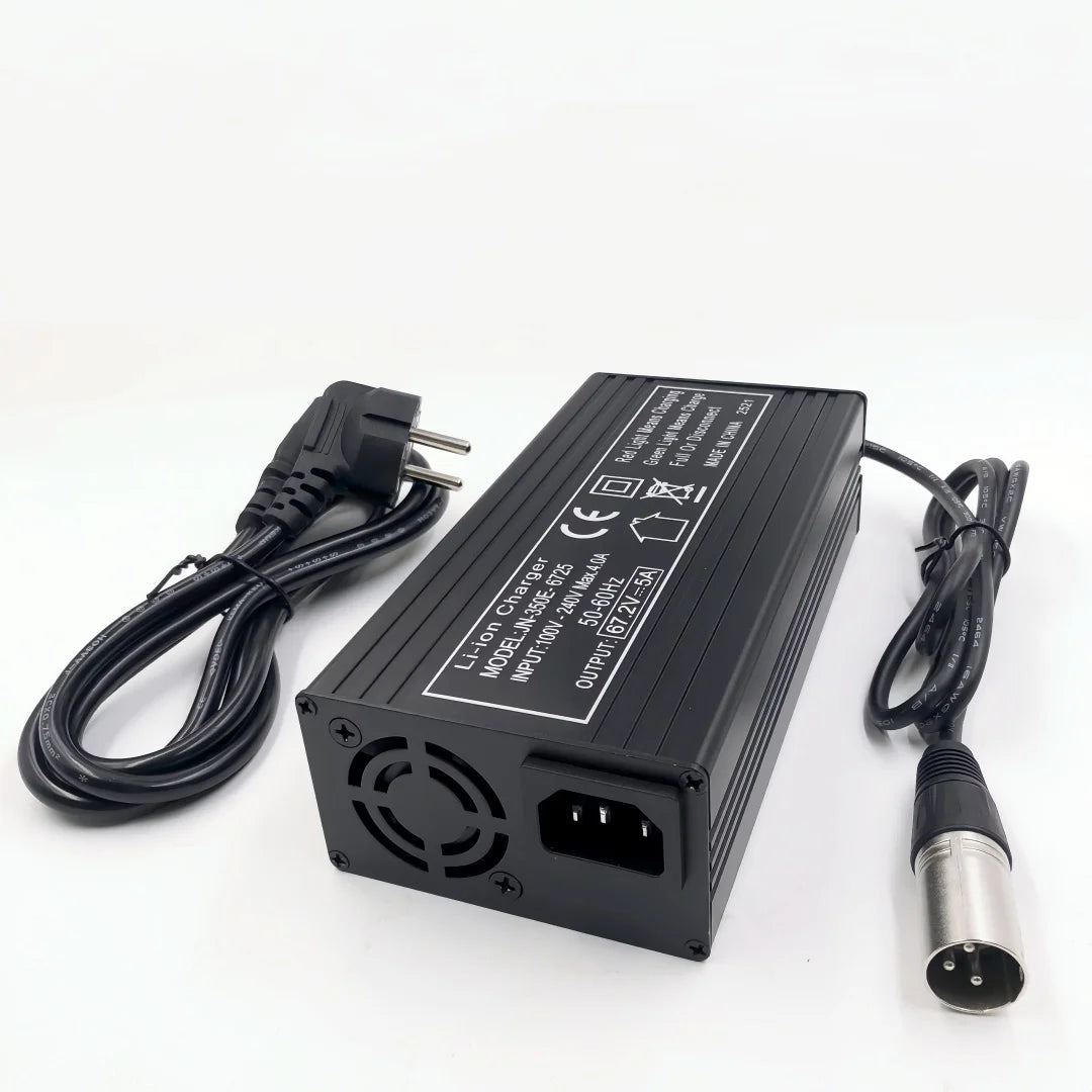 Black power supply unit with cables on a white background