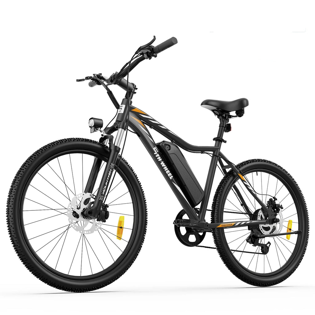 Electric bicycle with promotional pricing labels on a white background