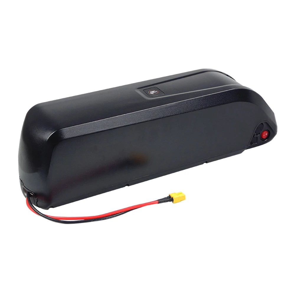 Black battery pack with wiring on a white background
