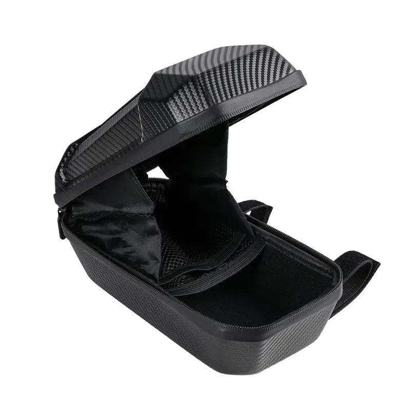 A black hard-shell protective carrying case with a textured exterior and a padded interior, shown open on a plain white background.