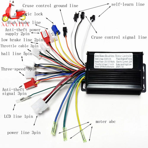 A wiring diagram for a motorcycle throttle and brake controller, showing a black rectangular control module with multiple colored wires and labeled connectors on a white background.