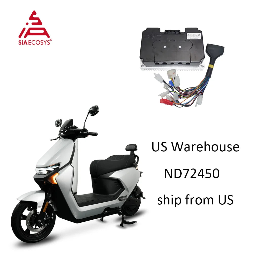SIAECOSYS electric scooter controller module shown alongside a white and black scooter on a white background, with text reading 'US Warehouse ND72450 ship from US'.