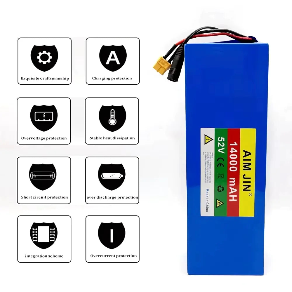 52V 18650 Lithium Battery 14S4P 14Ah with BMS