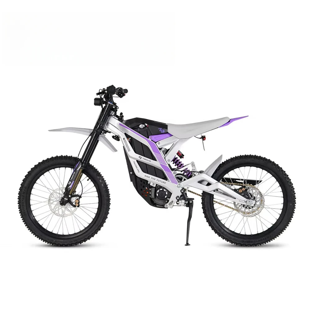 White and purple electric bike on a white background