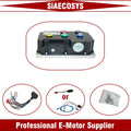 SiAECOSYS electric motor controller module with wiring harnesses and mounting hardware, presented on a white background with red borders and text banners.